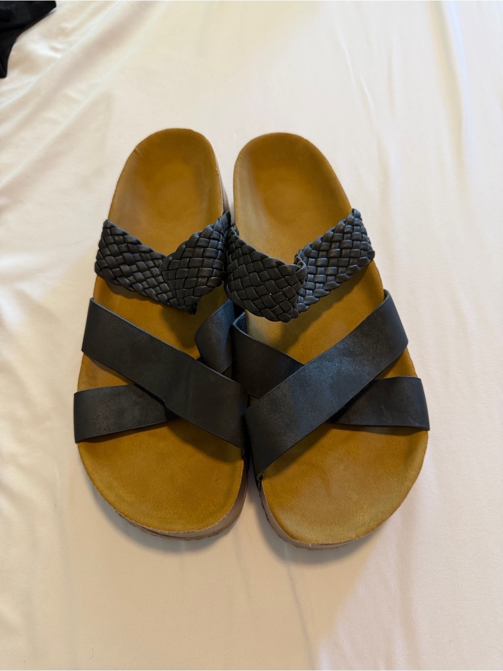 Black Strappy Woven Slide Sandals
